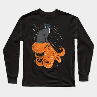 Snorkeling Cat Riding Octopus Long Sleeve T-Shirt